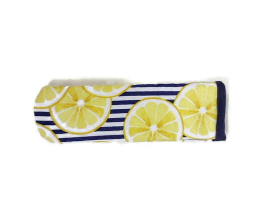Cast Iron Skillet Handle, Potholder handle Cover in a Blue Lemon Fabric Print - Washable