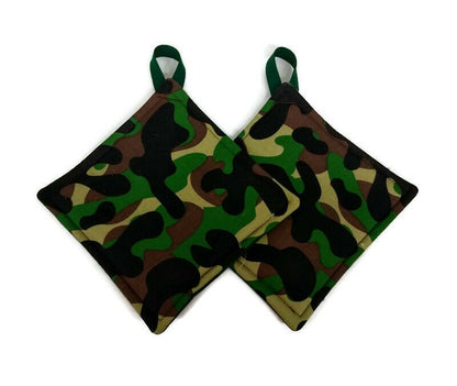Camouflage Potholder or Hot Pad set with Hanging Loop