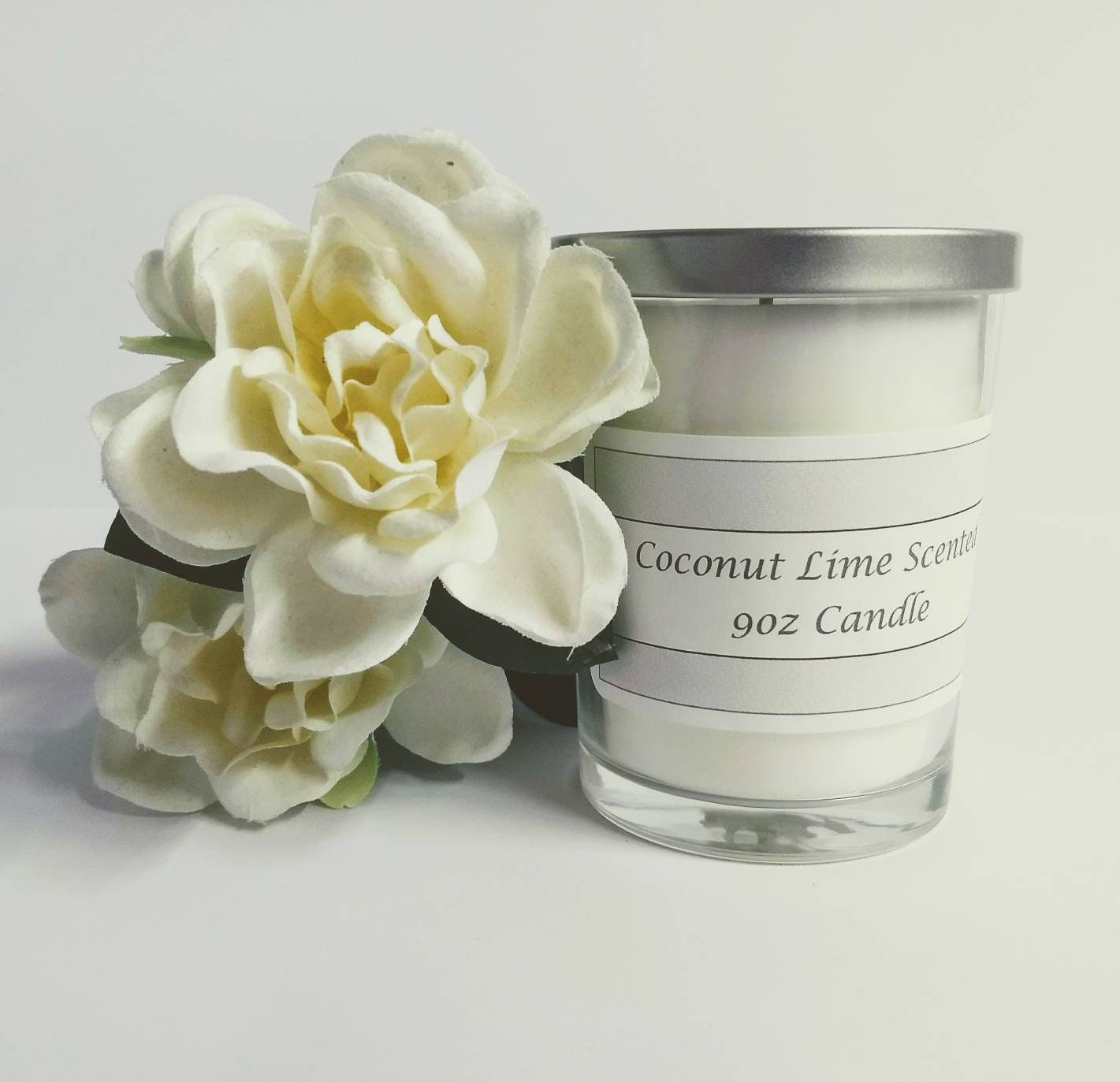 Tropical Coconut Lime scented white 9oz container candle
