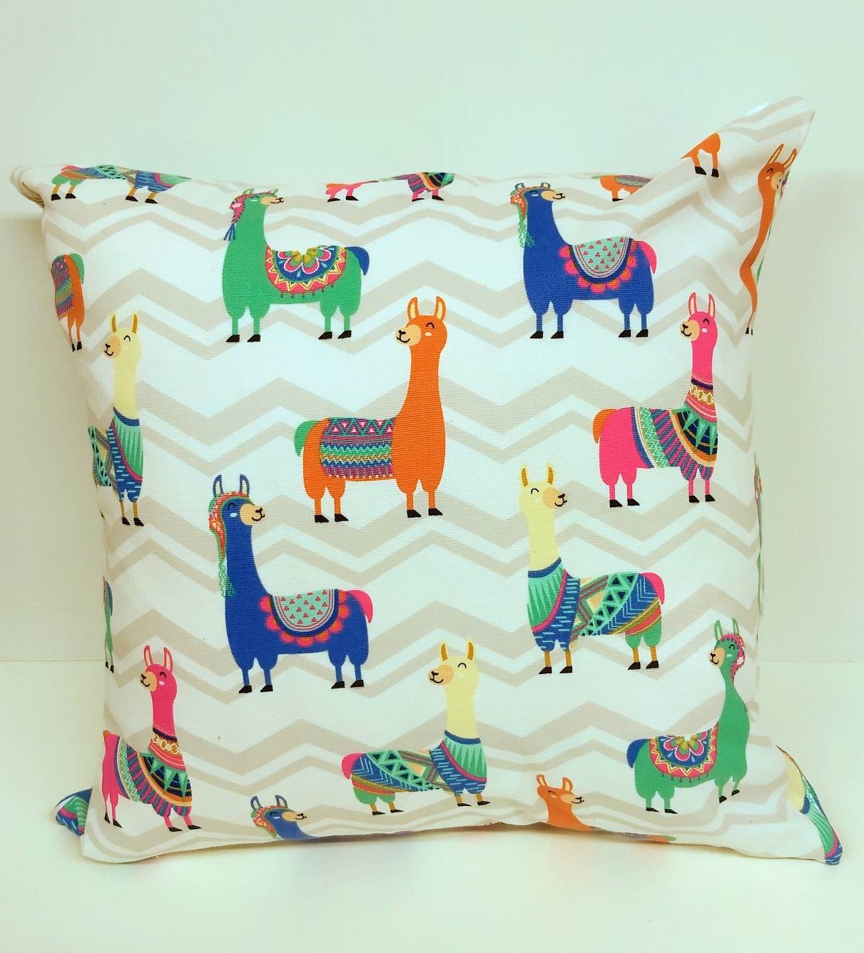 18 x 18 inch white grey Chevron llama throw pillow with invisible zipper