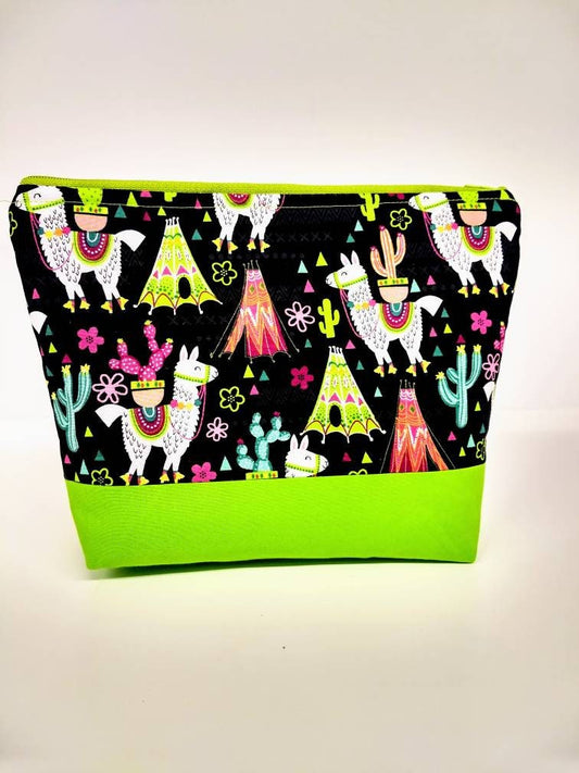 Black Llama and Tee Pee zippered cosmetic, make up, travel bag