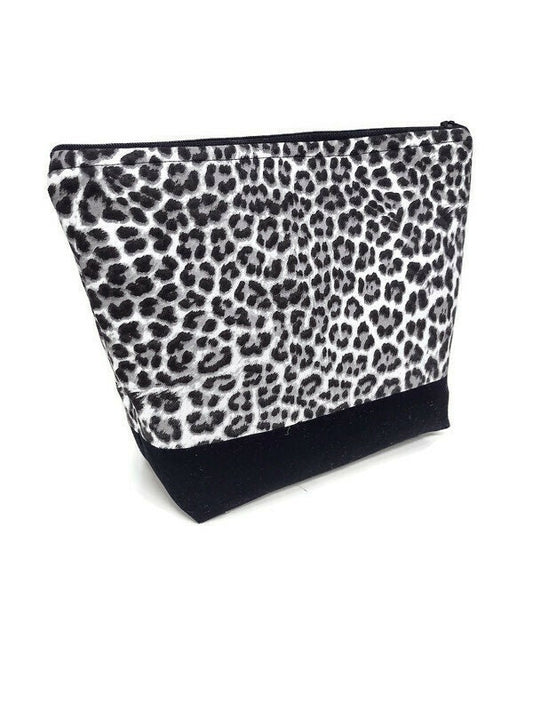 Snow Leopard Print zippered cosmetic, make up, travel bag