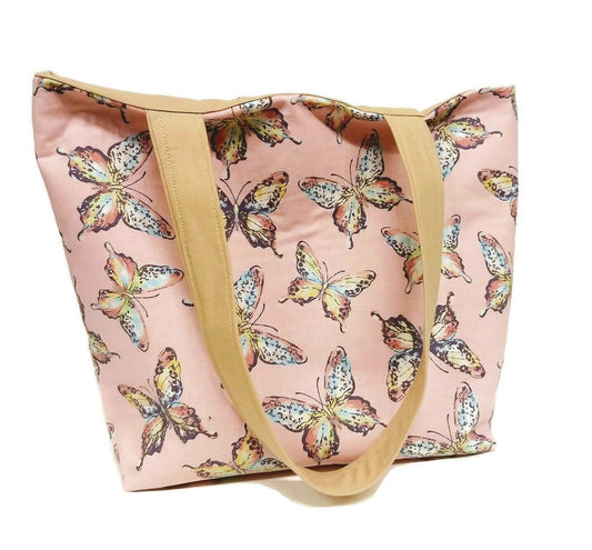Pink Princess Butterfly Beach Bag or Tote Bag with Pocket