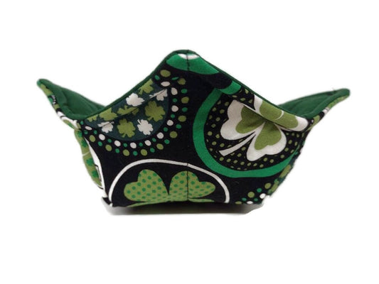 Bowl Cozy St. Patrick's Day Microwave Safe Cotton Hot Soup Bowl Pot Holder in a Reversible Green Clover Fabric Print