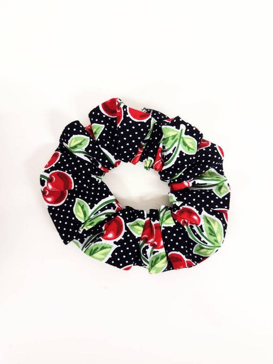 Black and White Cherry Hair Scrunchie