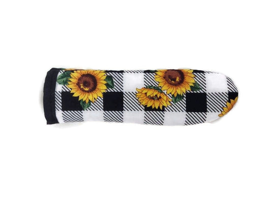 Cast Iron Skillet Handle in a Plaid Sunflower Fabric Print - washable