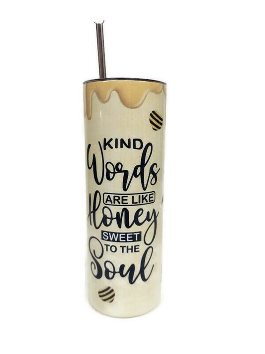 Skinny Tumbler, 20oz Gnome Tumbler Bee Kind with Lid and Straw