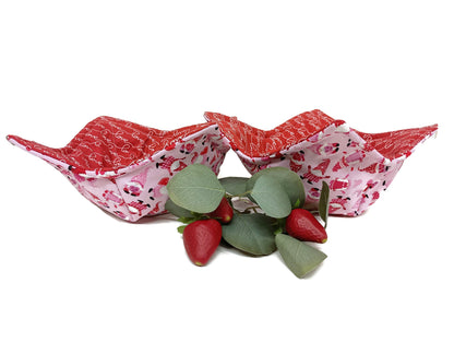 Bowl Cozy Valentines Day Microwave Safe Cotton Hot Soup Bowl Pot Holder in a Miniature Gnome and Love Fabric Print