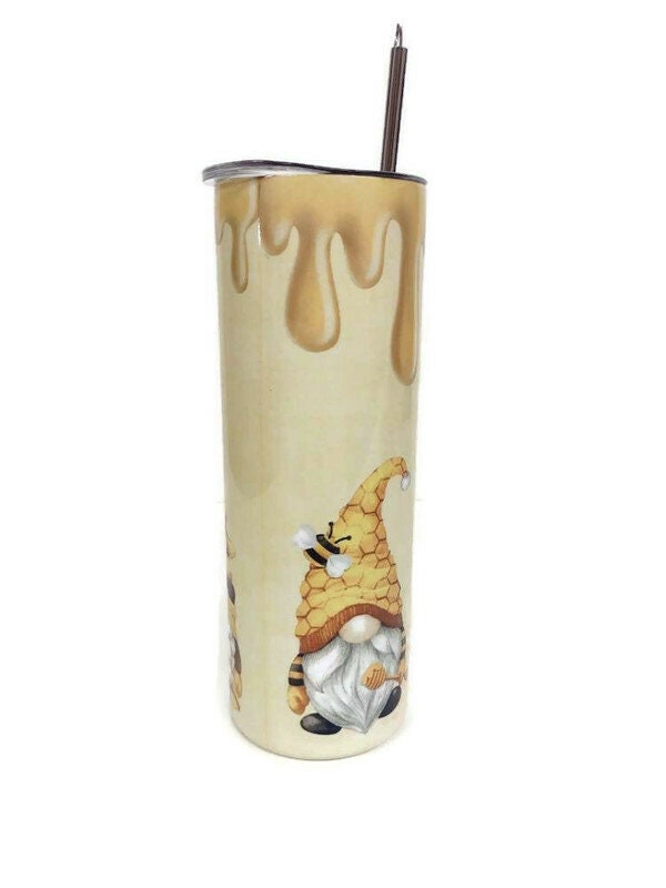 Skinny Tumbler, 20oz Gnome Tumbler Bee Kind with Lid and Straw