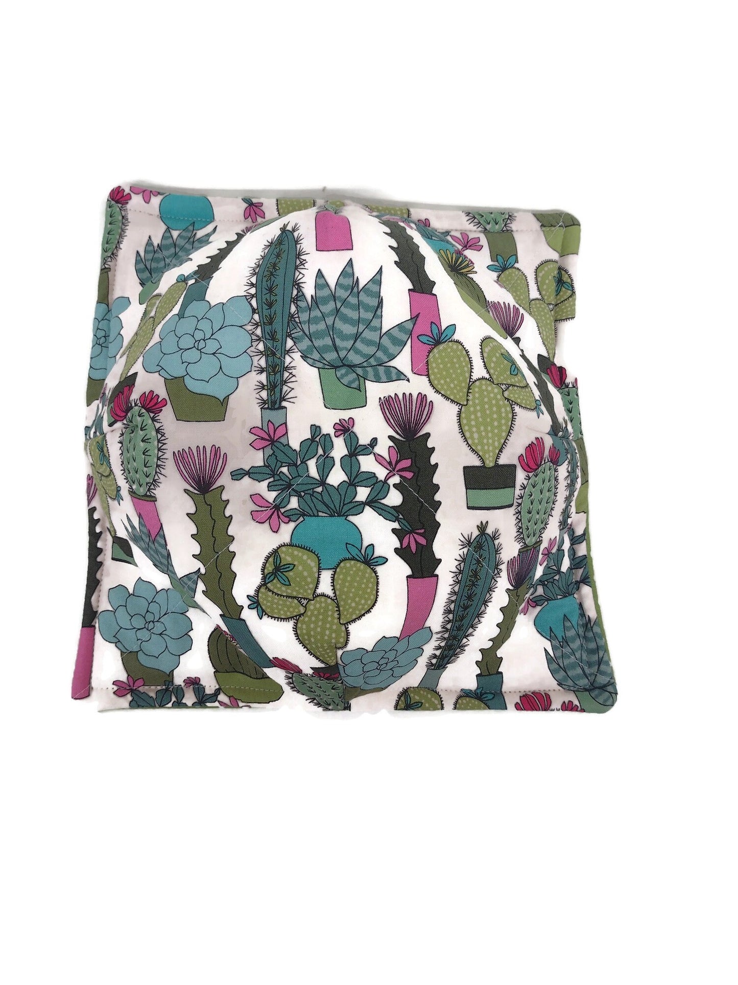 Bowl Cozy, Microwave Safe Cotton Soup Hot Bowl Pot Holder, Cactus Lovers Gift, House Warming Gift,  in a Green Cactus Fabric Print
