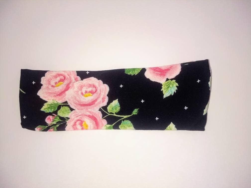 Floral Classic Black Stretchy Head Band or Wrap