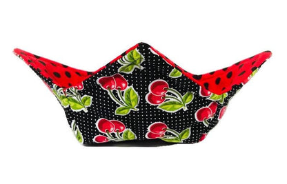 Bowl Cozy Microwave Safe Cotton Soup Hot Bowl Pot Holder in a Black and White Cherry Fabric Print