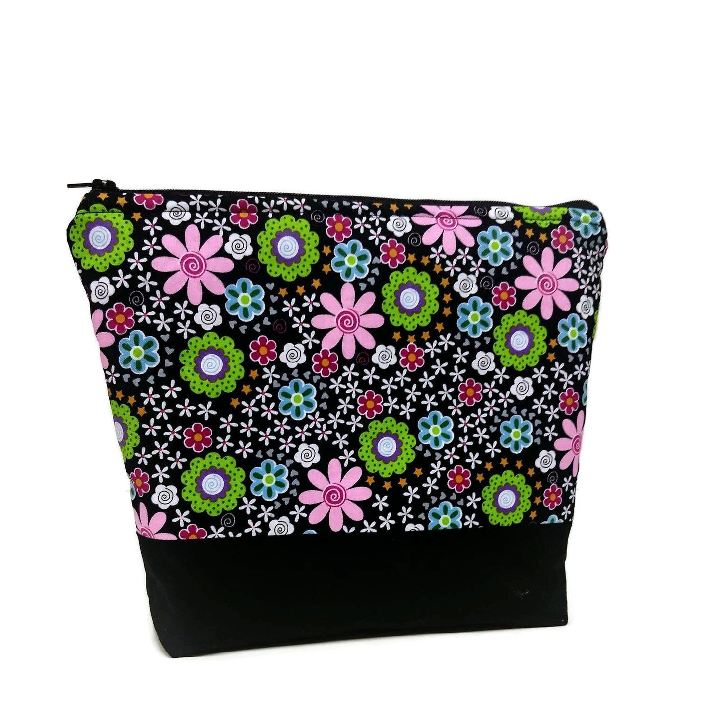 Multi colored Flowers zippered cosmetic, make up, travel bag