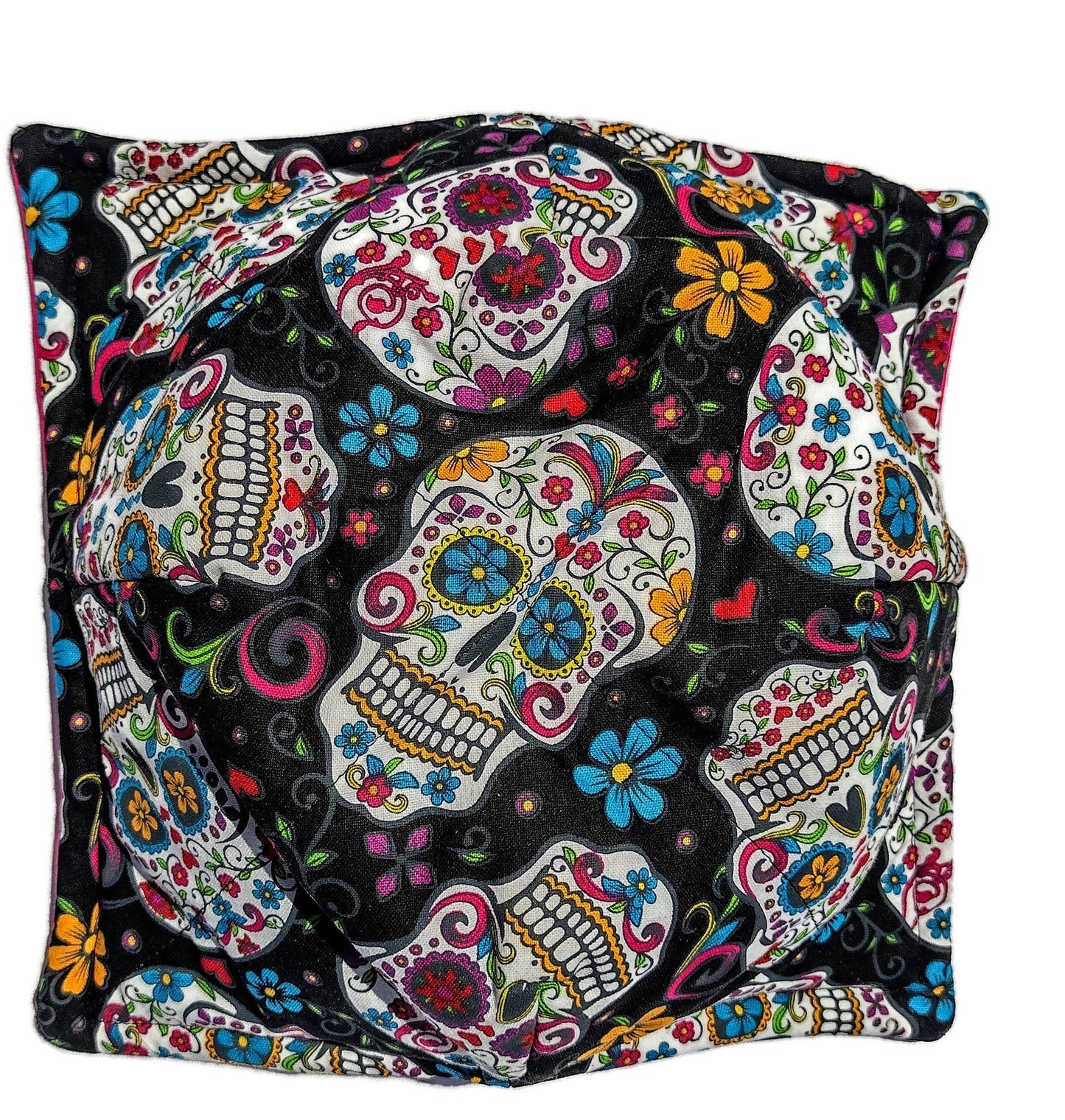 Bowl Cozy Microwave Safe Cotton Soup Hot Bowl Pot Holder in a Pop Sugar Skull and Hot Pink Fabric Print