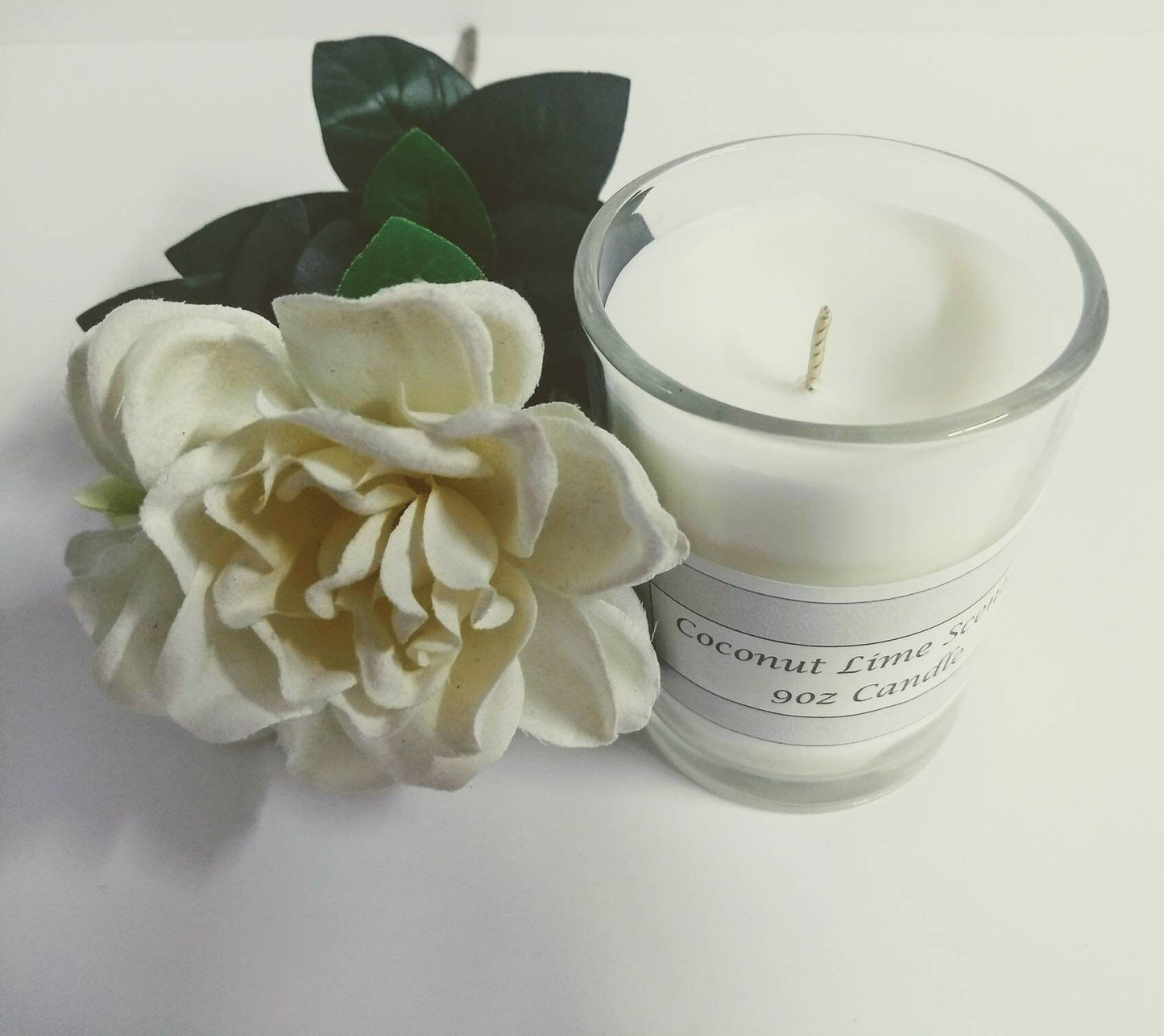 Tropical Coconut Lime scented white 9oz container candle