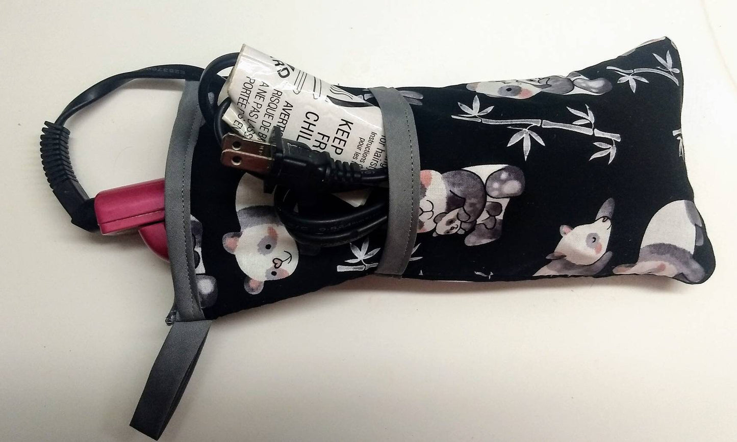 Heat resistant curling iron, hair straightener case, panda and bamboo