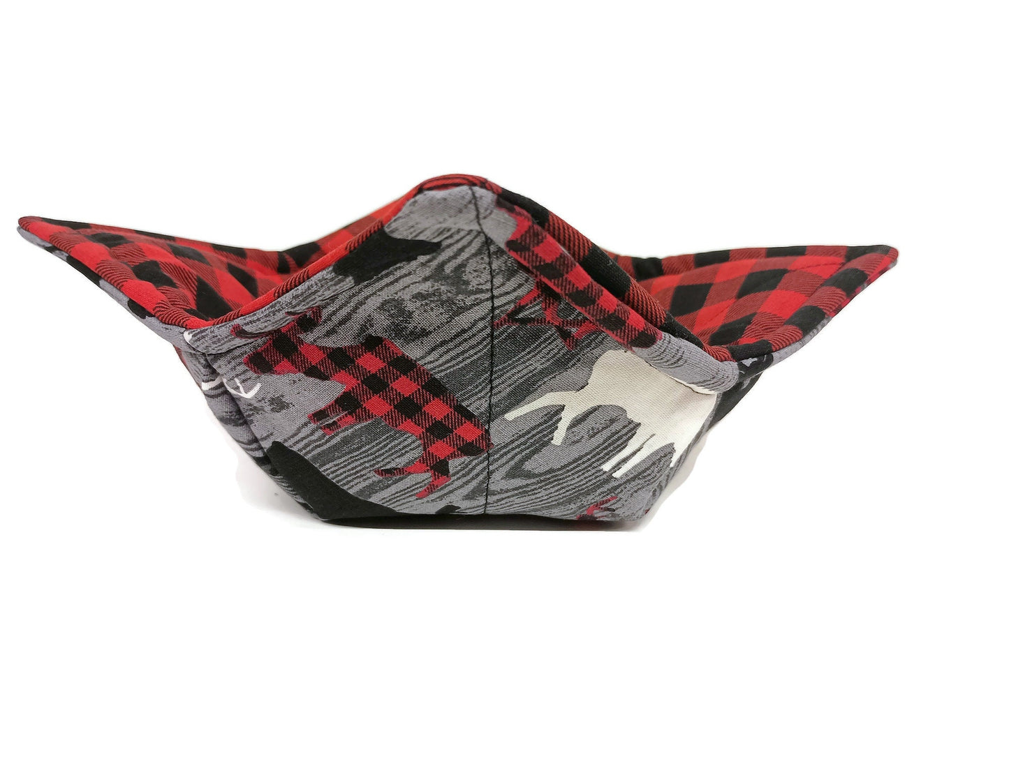 Bowl Cozy Microwave Safe Cotton Hot Soup Bowl Pot Holder in a Deer Silhouette Buffalo Plaid Fabric Print