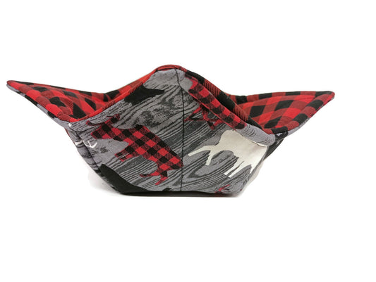 Bowl Cozy Microwave Safe Cotton Hot Soup Bowl Pot Holder in a Deer Silhouette Buffalo Plaid Fabric Print