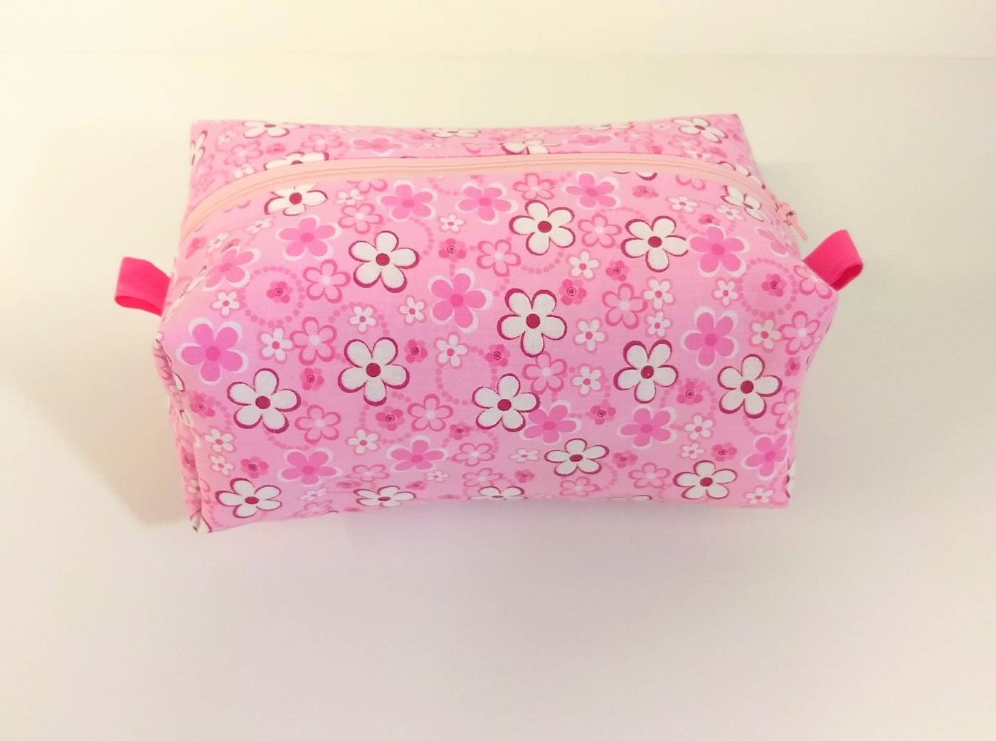 Pink and White Flower Box Zippered Travel Bag