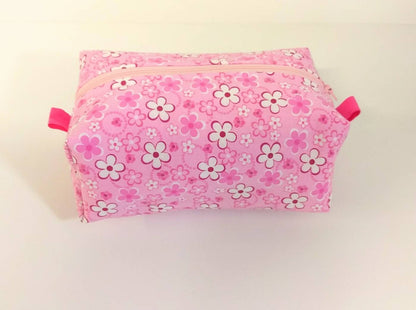 Pink and White Flower Box Zippered Travel Bag