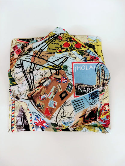 Bowl Cozy Microwave Safe Cotton Soup Hot Bowl Pot Holder in a World Traveler Collection Fabric Print