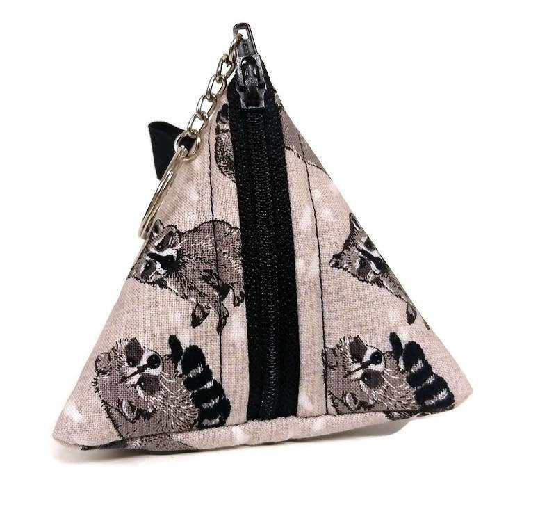 Triangle Keychain with Zipper Raccoon