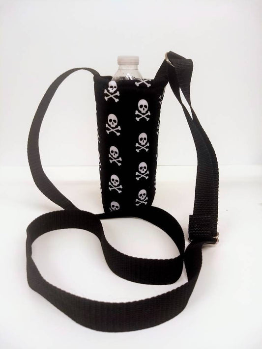 Skull Print Insulated Water Bottle Holder with Adjustable Strap