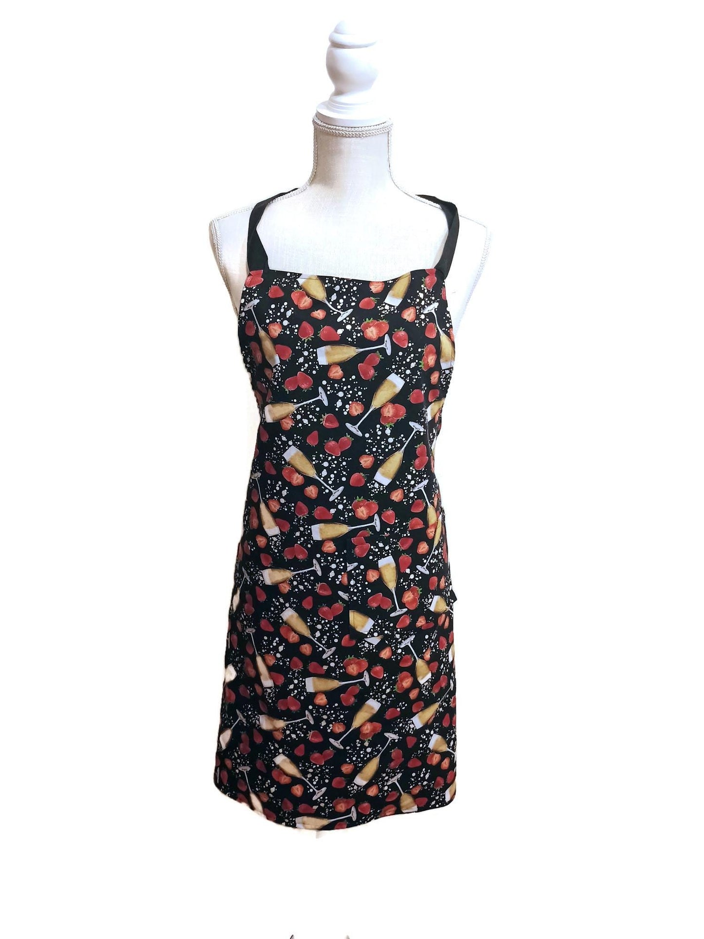 100% Cotton Lined Apron with Neck and Waist ties in a Strawberry Celebration Fabric Print