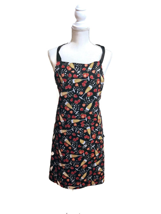 100% Cotton Lined Apron with Neck and Waist ties in a Strawberry Celebration Fabric Print