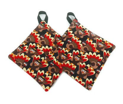 Pot holder for kitchen Pot Holder Set Oven Hot Pad Pot Holder for Cooking or Baking in a Thanksgiving Pilgrim Turkey Fabric Print