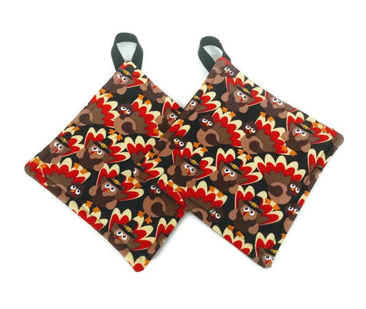 Pot holder for kitchen Pot Holder Set Oven Hot Pad Pot Holder for Cooking or Baking in a Thanksgiving Pilgrim Turkey Fabric Print
