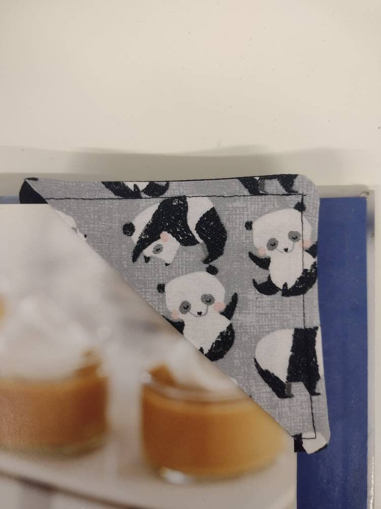 Happy Panda Fabric Corner Bookmark, Stocking stuffer for reading lover