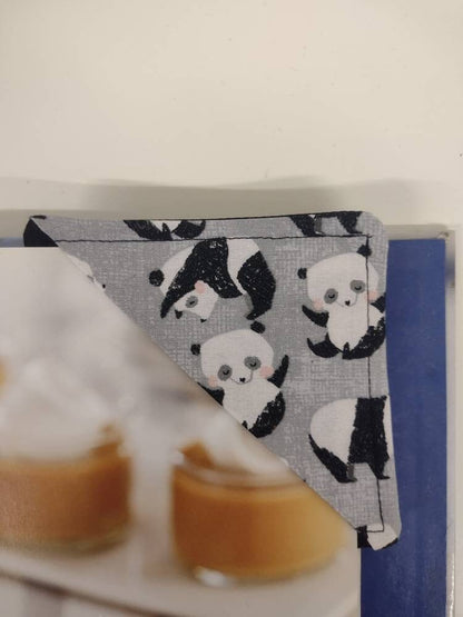 Happy Panda Fabric Corner Bookmark, Stocking stuffer for reading lover