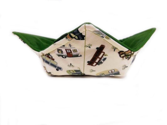 Microwavable Bowl Cozy Camper or RV life quilted cotton reversible soup bowl holder