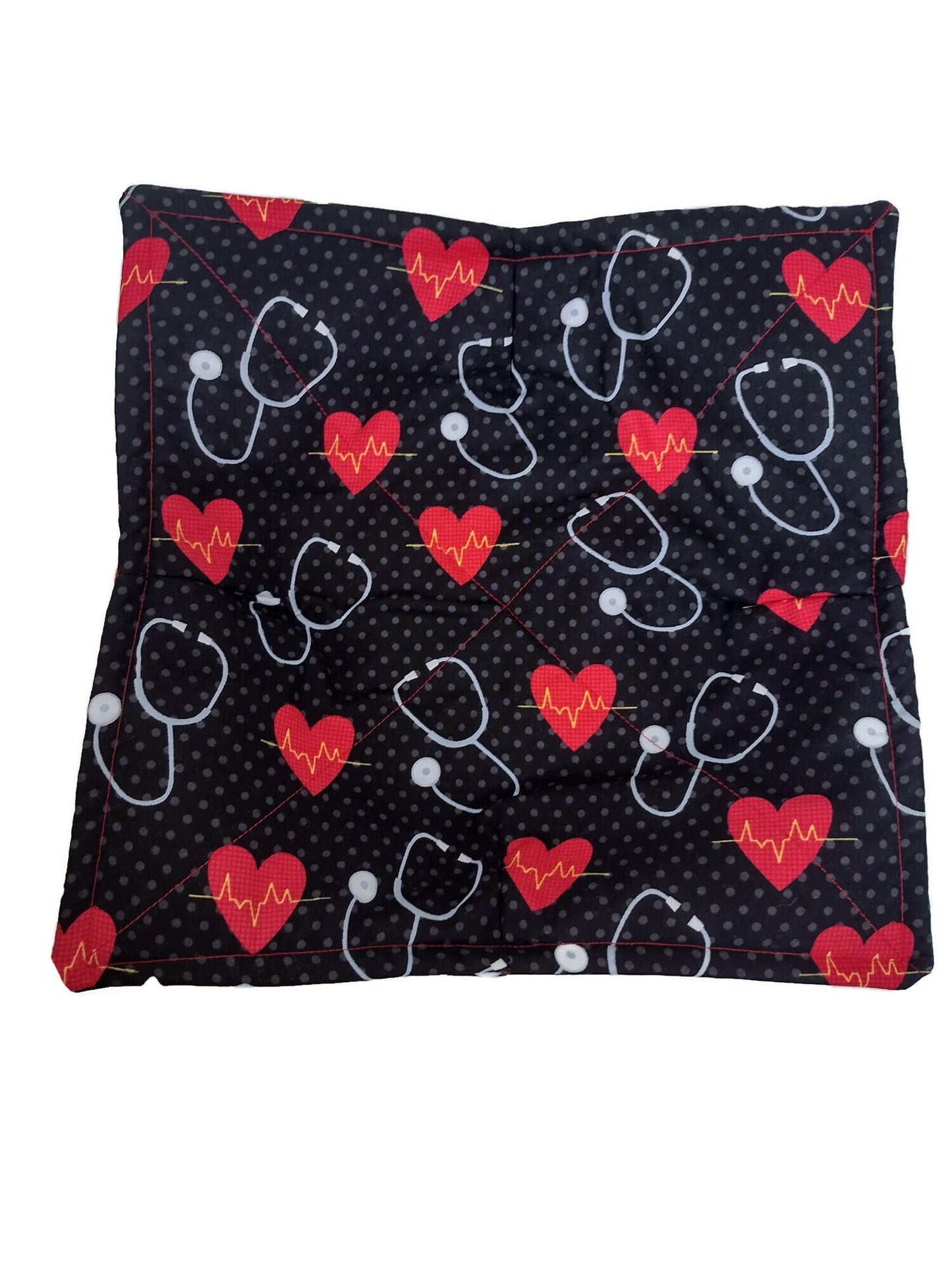 Microwavable Plate Cozy in a Nursing Heartbeart Fabric Print, Reversible and Washable
