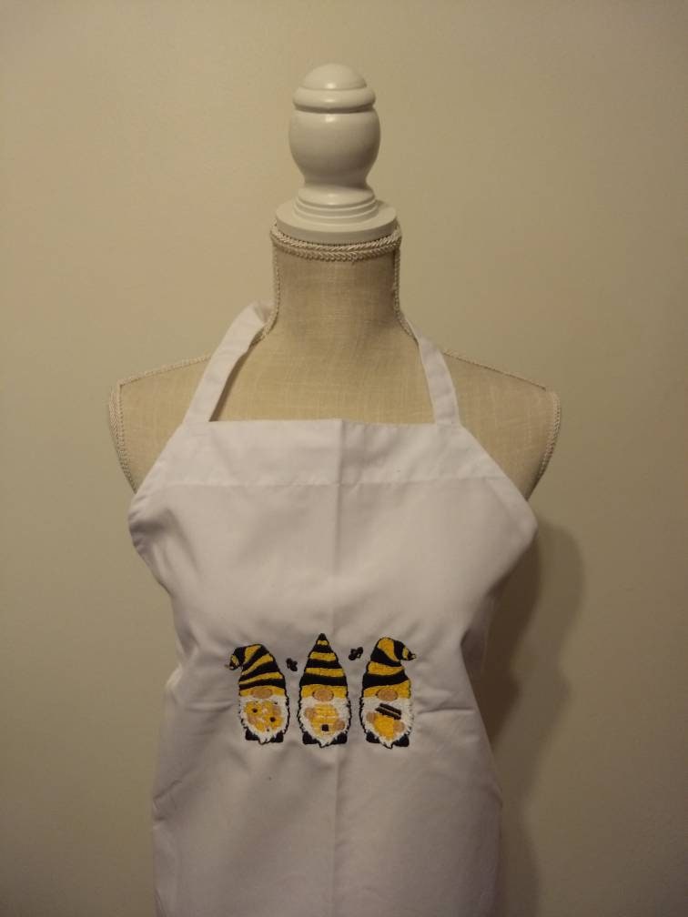 Bee Gnome Machine Embroidered chefs apron