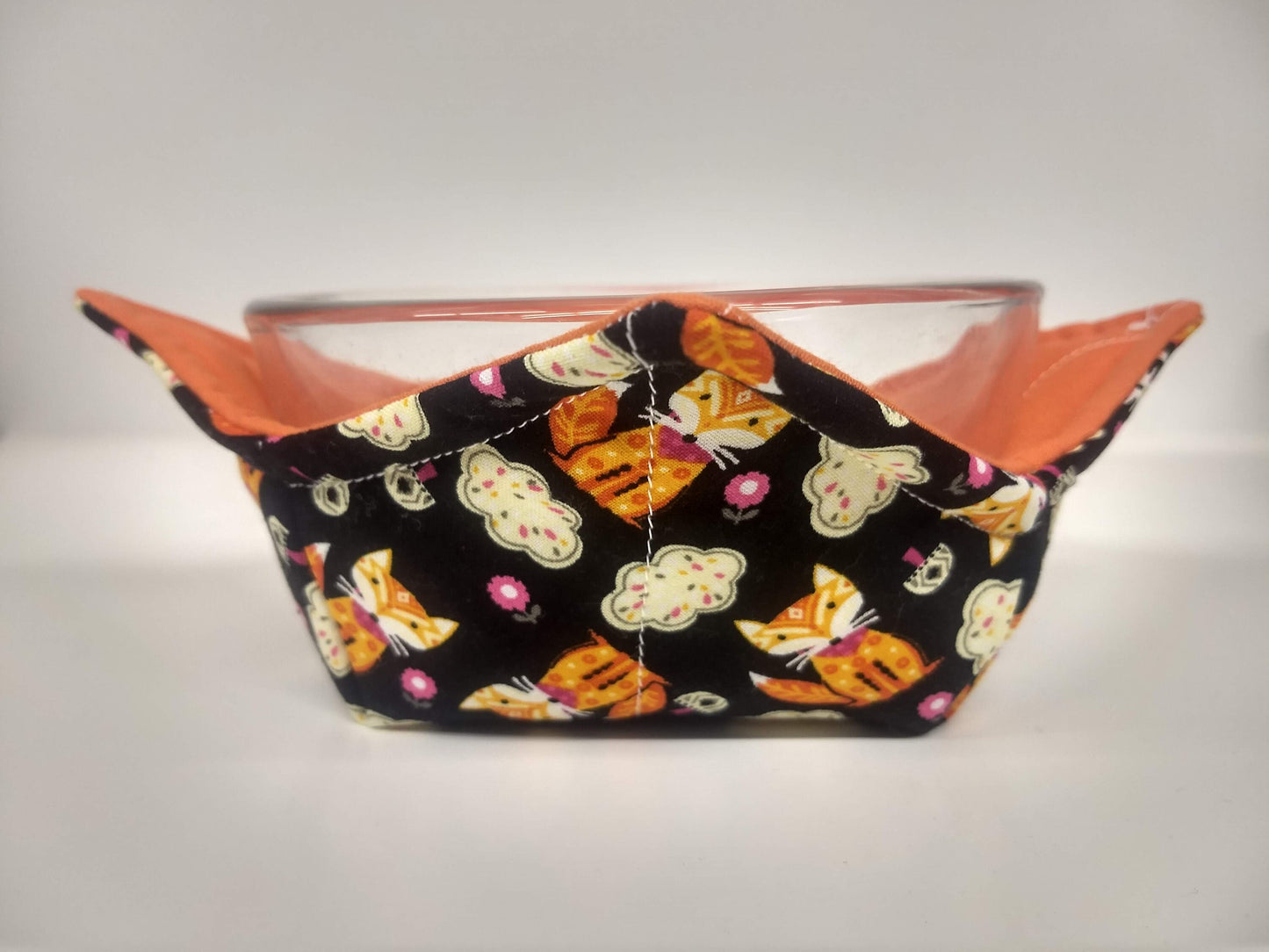 Bowl Cozy, Microwave Safe Cotton Soup Hot Bowl Pot Holder, Fox Lover Gifts, House Warming Gift in a Foxy Dreams with Clouds Fabric Print