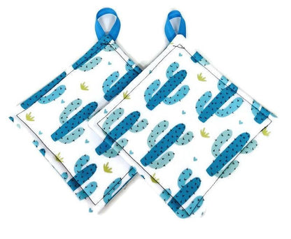 Pot holder for kitchen Pot Holder Set Oven Hot Pad Pot Holder for Cooking or Baking in a Blue Cactus Tie Dye Fabric Print