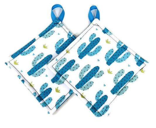 Pot holder for kitchen Pot Holder Set Oven Hot Pad Pot Holder for Cooking or Baking in a Blue Cactus Tie Dye Fabric Print