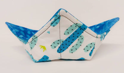 Bowl Cozy in a Blue Cactus Tie Dye fabric Print by Sewuseful Studios LLC