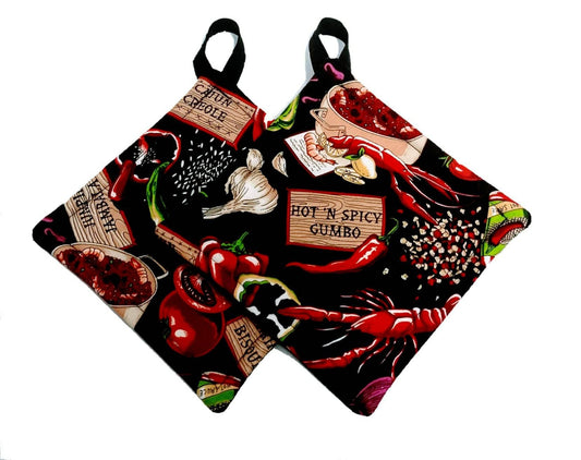 Pot holder for kitchen Pot Holder Set Oven Hot Pad Pot Holder for Cooking or Baking in a Cajun Gumbo Louisiana Fabric Print