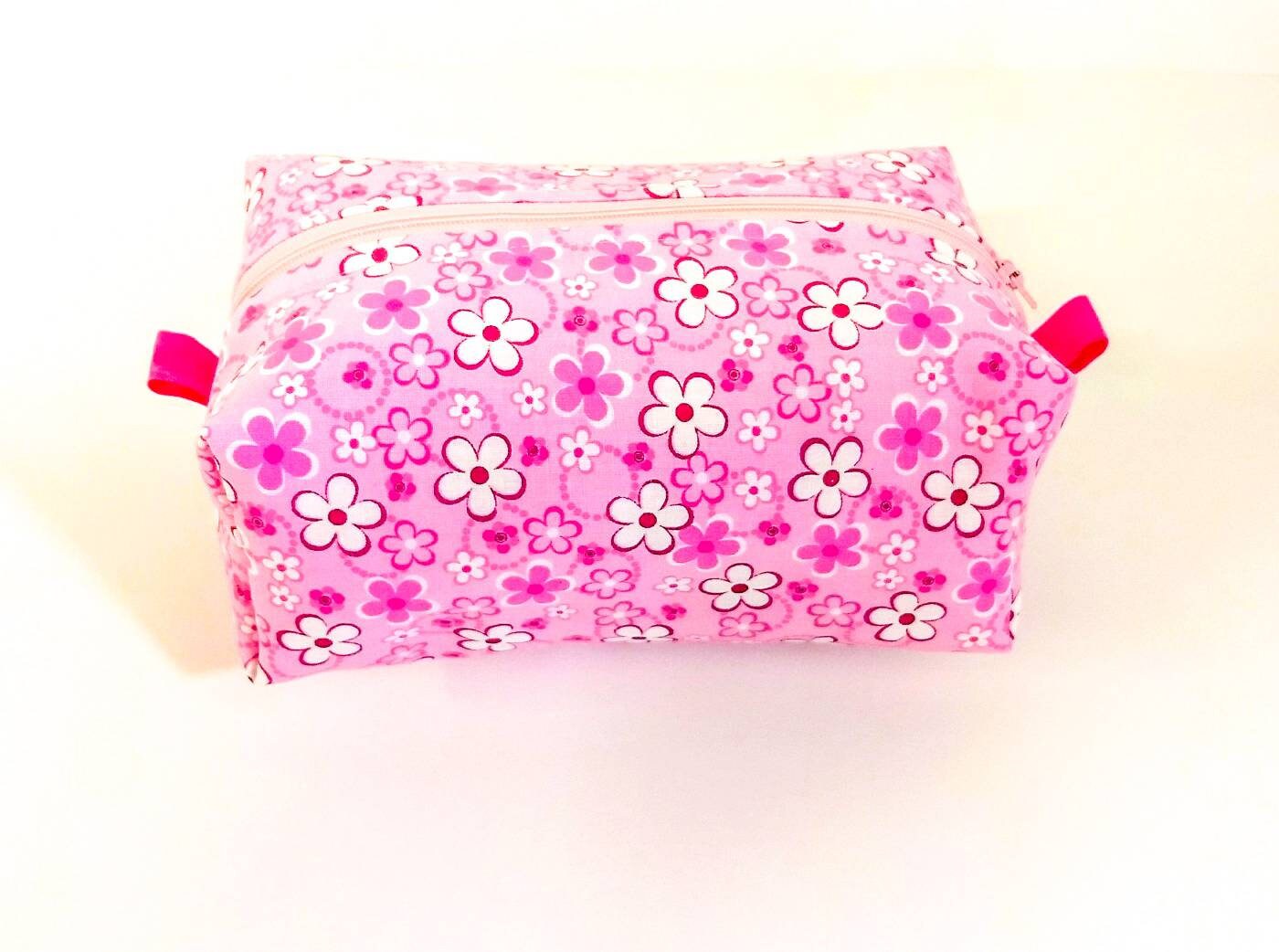 Pink and White Flower Box Zippered Travel Bag