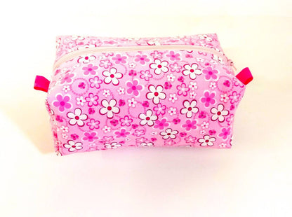 Pink and White Flower Box Zippered Travel Bag