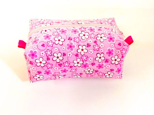 Pink and White Flower Box Zippered Travel Bag