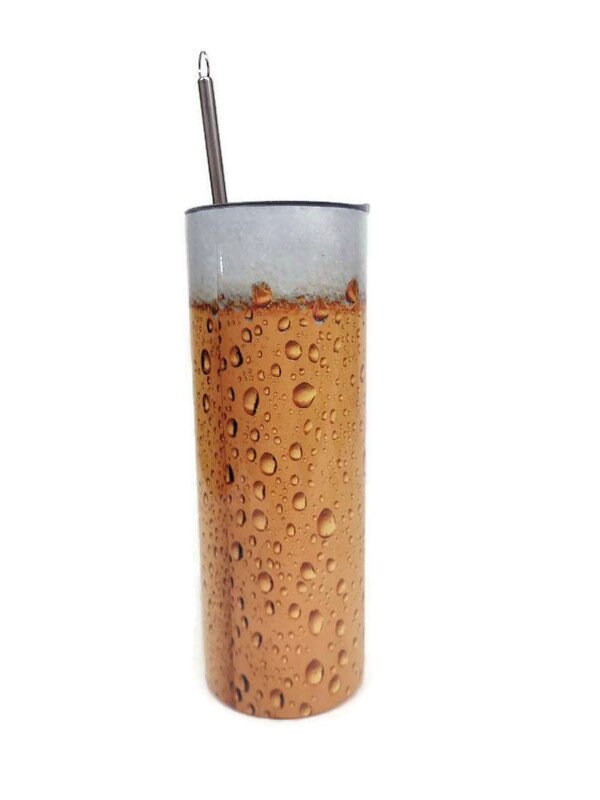 Beer Stein, beer tumbler, beer cup  20oz Skinny Tumbler with Lid and Straw