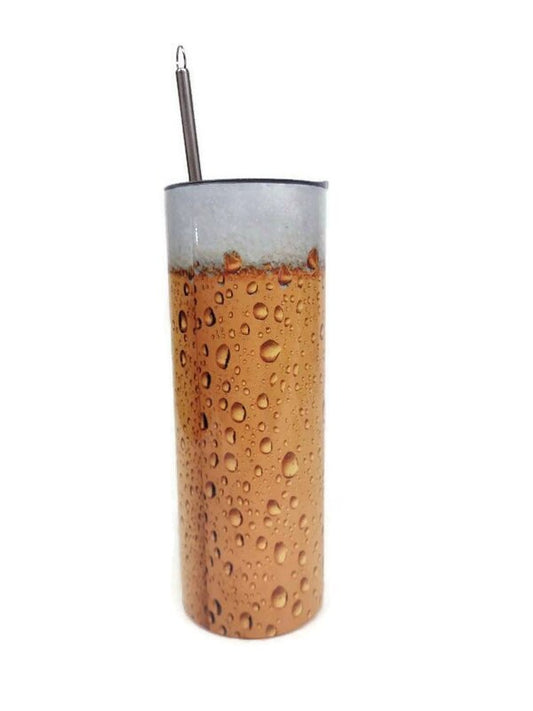 Beer Stein, beer tumbler, beer cup  20oz Skinny Tumbler with Lid and Straw