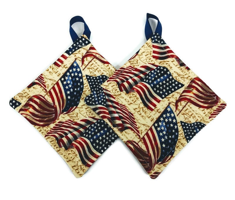 Liberty Flag Potholder or Hot Pad set with Hanging Loop