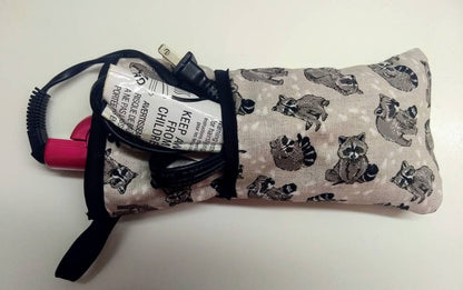Heat resistant curling iron, hair straightener case, raccoons