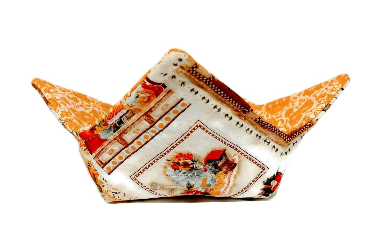 Bowl Cozy Microwave Safe Cotton Soup Hot Bowl Pot Holder in a Country Style Home Sweet Home Fabric Print