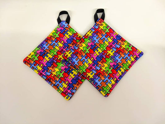 Pot holder for kitchen Pot Holder Set Oven Hot Pad Pot Holder for Cooking or Baking in a Puzzle Piece Fabric Print